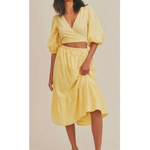 NWT LUSH Ezra Cutout Cotton Midi Dress in Buttercream Yellow - S